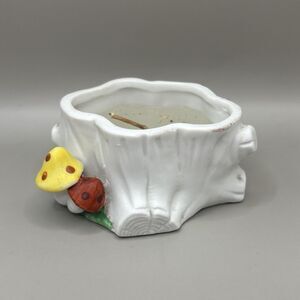 Vintage Lefton China Ceramic Tree Stump Toadstool Mushroom Trinket Candle